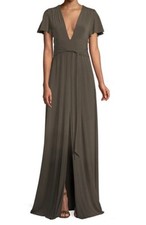 Halston Heritage Flutter-Sleeve Dark Green Jersey Gown Small NWT $395