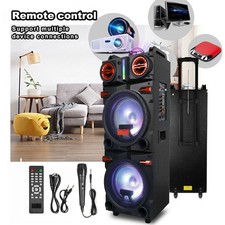 Super Loud Bluetooth Speaker Trolley Dual 10" Woofer Party FM DJ LED AUX Mic