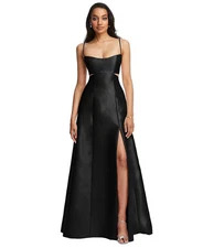 Alfred Sung Gown Dress Womens 12 Black Satin Maxi Cut Out Sleeveless Slit D840