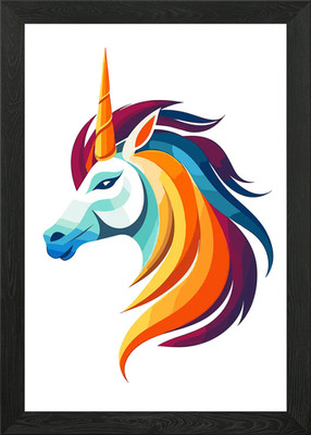 Einhornkopf minimalistisch gerahmtes Wandbild Poster Leinwanddruck Bild