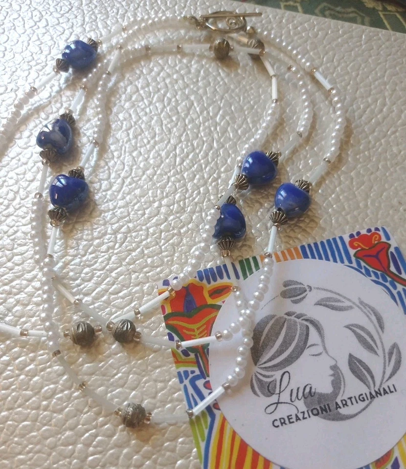 Collana di Perle e Cuori Di Ceramica Smaltata 💙 LuaCreazioni 💙 - Immagine 3 di 4