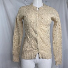 Vtg 80s LL Bean Womens Cardigan Sz S Pure Shetland Cableknit Spun in Scotland