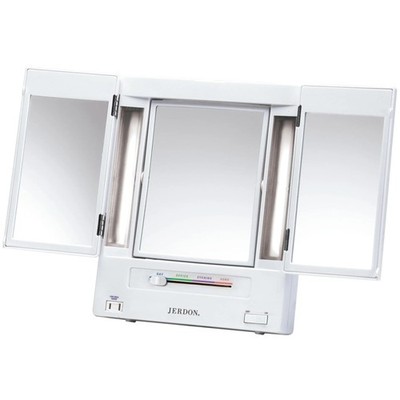 Tri-Fold Two-Sided Makeup Mirror with Lights - Vanity Mirror with 5X Magnific...
