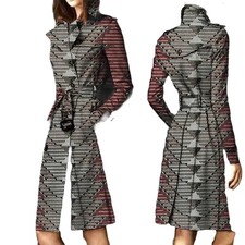 African Ankara Batik Print Cotton Trench Coat for Women W250211
