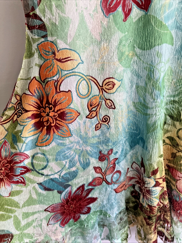 Komarov Sleevless V-Neck Mid-Calf Dress Floral Green Blue Lace Flutter Hem XL US - Picture 15 of 17
