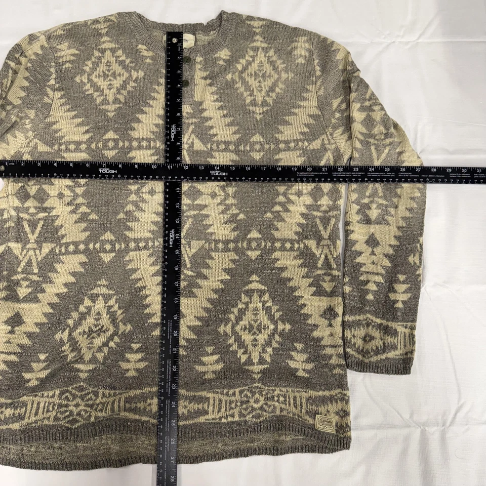 Suéter Denim & Supply Ralph Lauren Para Hombre 2XL Beige Gris Tejido Azteca Henley Tribal Foto 3 de 4
