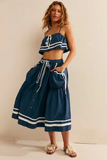 Free People Fischer Skirt & Crop Top Set, Dark Denim Combo - MEDIUM - BNWT  £118