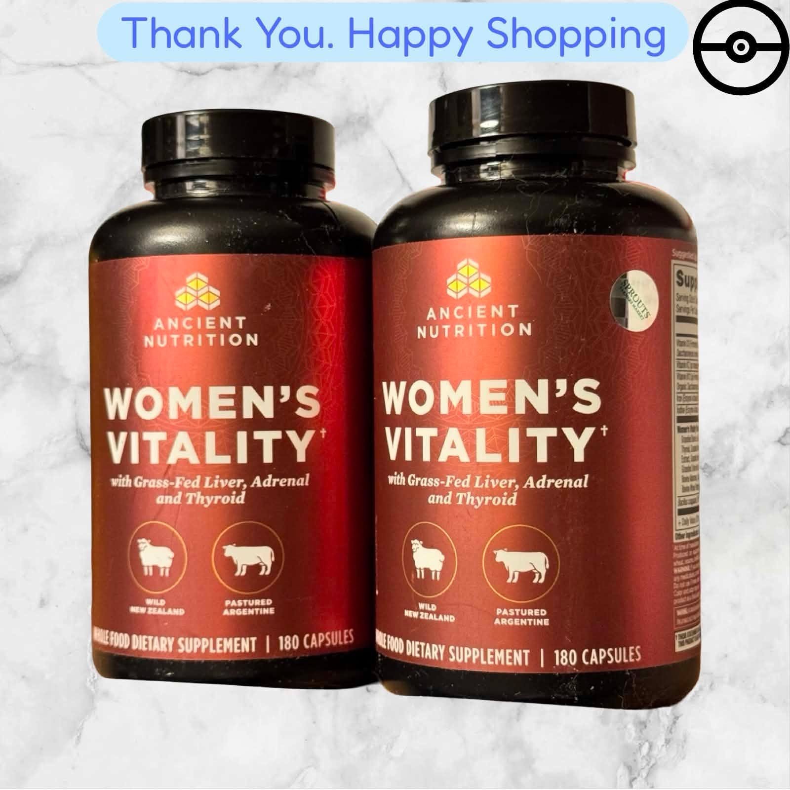 FOR 2 Ancient Nutrition Women's Vitality Grass-Fed 180ct Each BRAND NEW SHIPPING