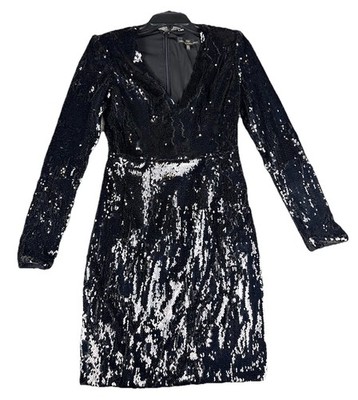 NEW Dress the Population Riley Sequin Long Sleeve Dress Black Size Small S