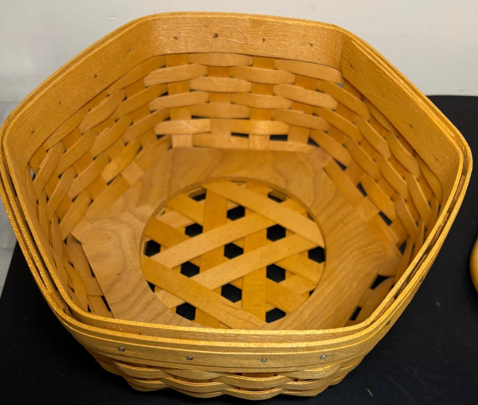 Cesta Longaberger Generación Tejida a Mano 2000 Tapa, Forro Hoja Enrejado, Protector Foto 4 de 4