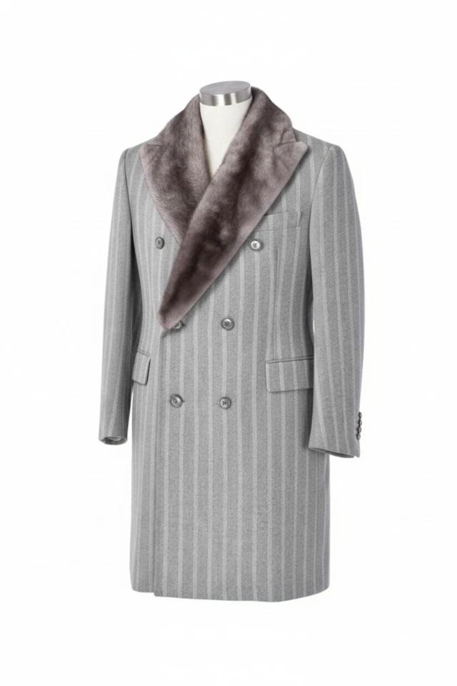 NEW $16000 STEFANO RICCI handmade cashmere top coat EU 54 US 44 gray mink fur - Image 3 of 4