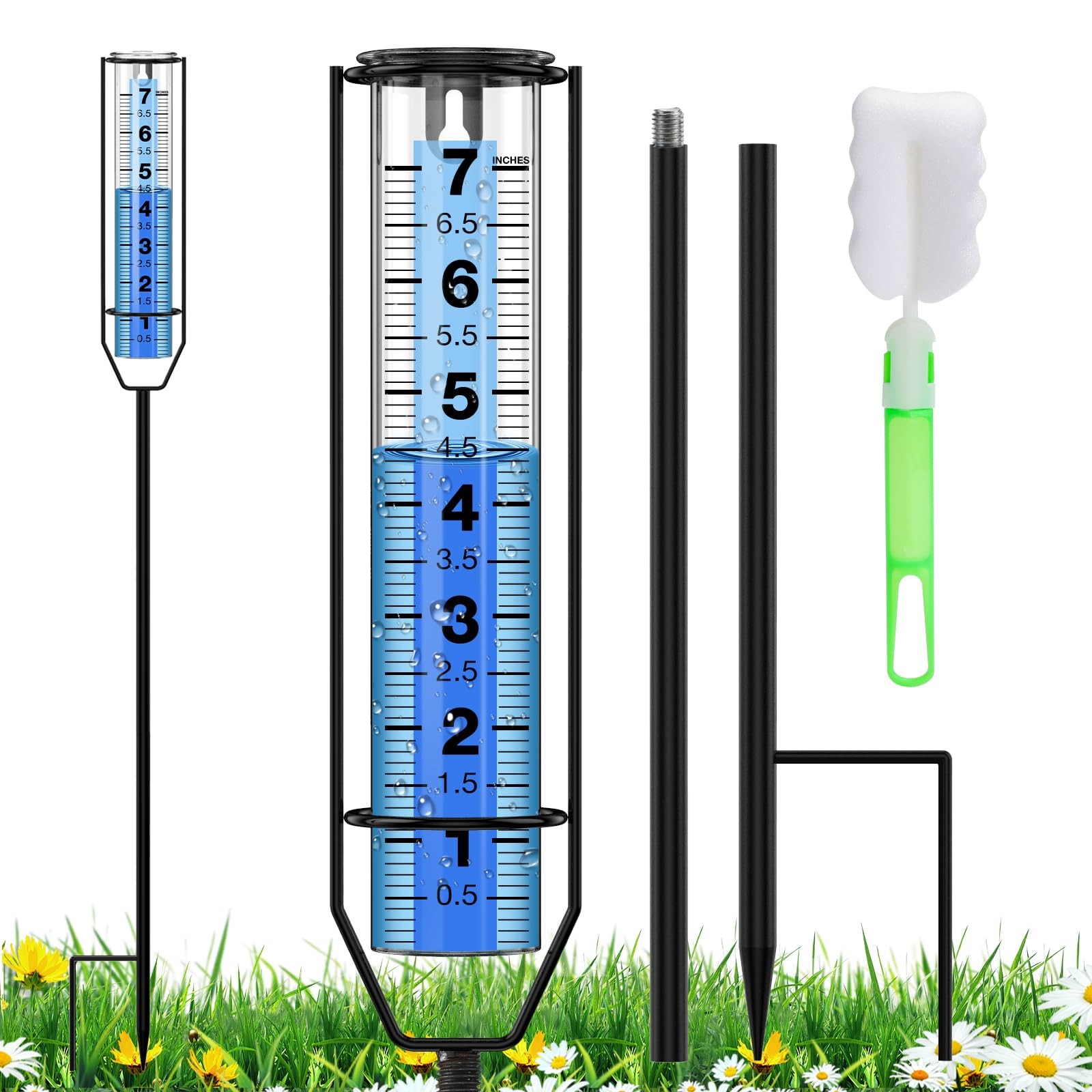 BoArt Rain Gauge,7" FreezeProof Thickened Transparent Plastic Rain Gauge Outdoor