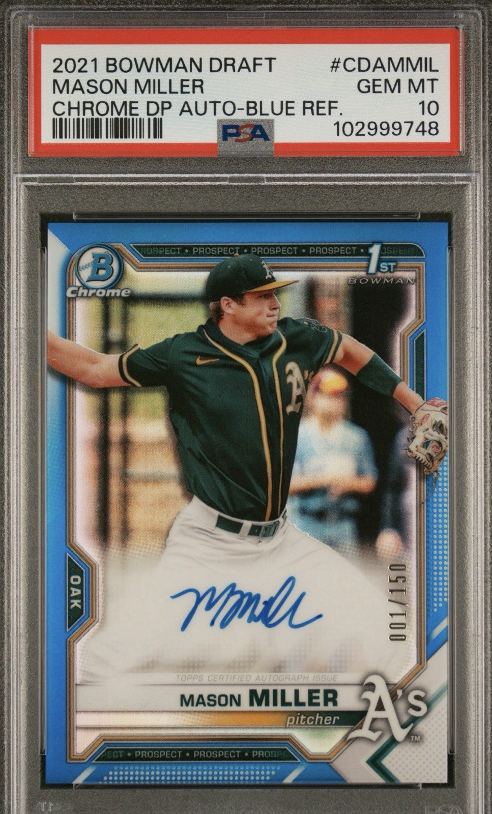 2021 Bowman Draft Chrome Auto Mason Miller Blue Refractor /150 PSA 10 1st Bowman