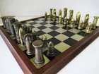VINTAGE CHESS SET GOTHIC TIGRANI PATTERN BRONZE BRASS King 80mm NO BOARD