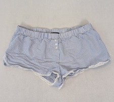 Social Scene Cotton Shorts Pull On Blue Stripe Lace Edge Large 30" Waist 9" Long