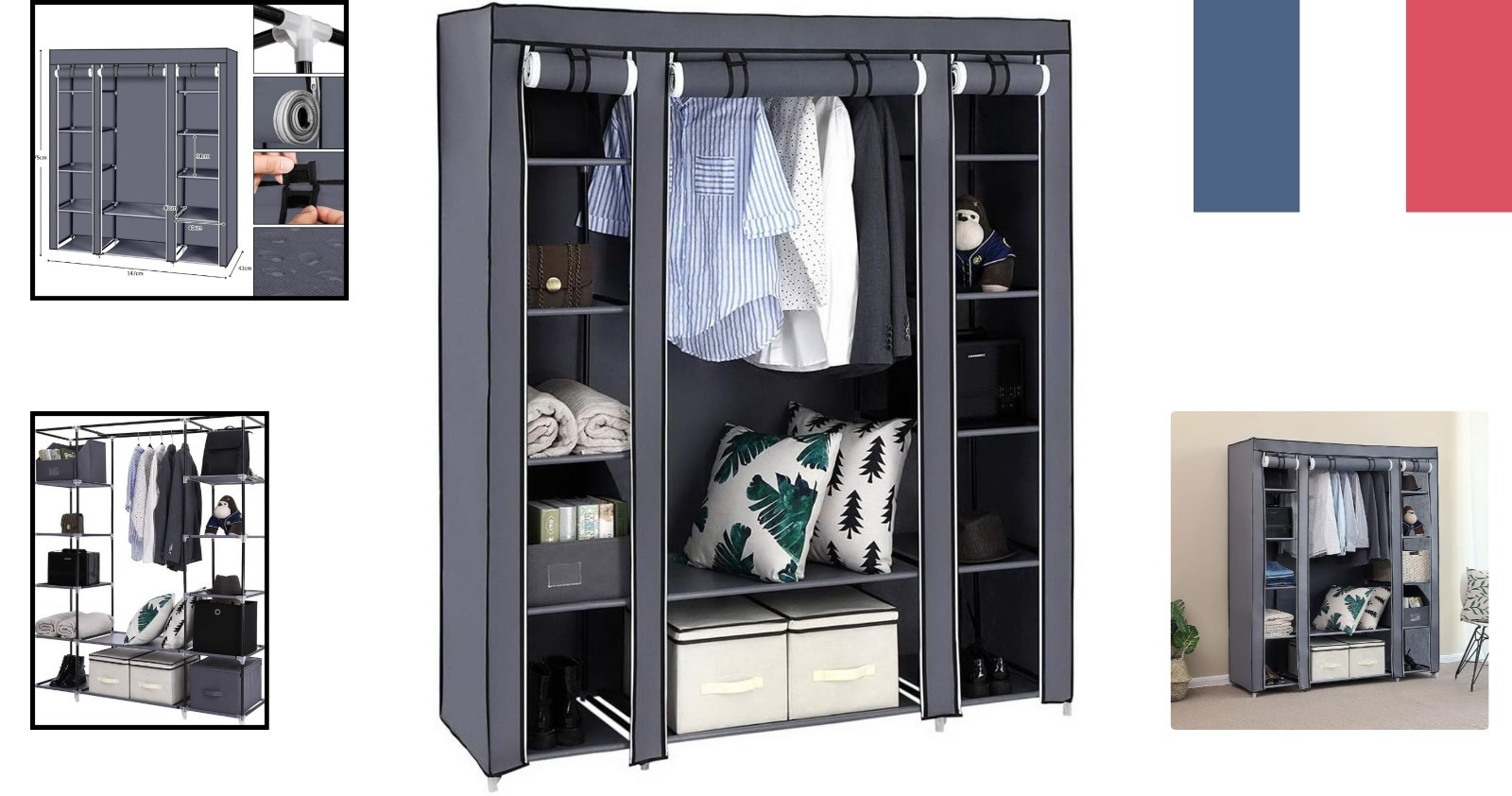 Penderie en tissu grande capacité armoire dressing souple grise