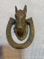 Vintage Solid Brass Horse Head Door Knocker with Horse Shoe - Equestrian Decor