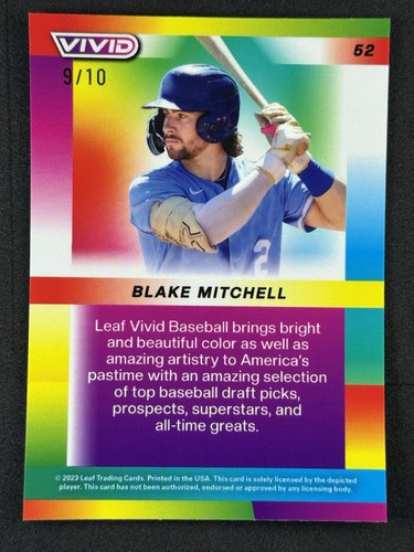 2023 Leaf Vivid - Blake Mitchell 9/10 Yellow Mojo #52 Kansas City Royals - Picture 2 of 2