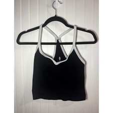 Free People Movement Happiness Runs Tank Top Black Gray Ribbed V-Neck M/L