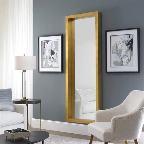 Uttermost Edmonton Contemporary Pine Wood Leaner Mirror in Gold - Picture 4 of 6