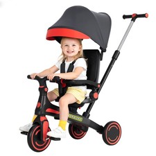 Kids Tricycle, 5 in 1 Baby's Tricycle Toddler Trike with Adjustable Push Handle,
