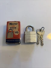 Vtg Master 105 Jewel Padlock in Original  Box Laminated Steel W /Key