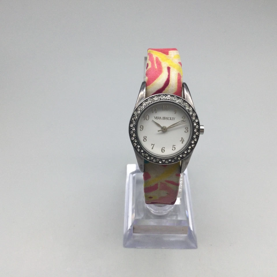 Часы женские Vera Bradley Pave 26 мм серебристые цветочный кожаный ремешок новый аккумулятор - Изображение 2 из 4