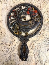 Large Painted Rooster Cast Iron Trivet 10" L. H. Bird