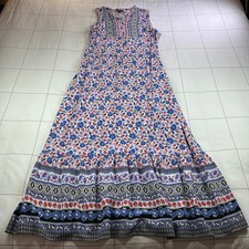 Talbots Dress Womens 10 Petite Pink Blue Multi Maxi Sleeveless Floral Bohemian