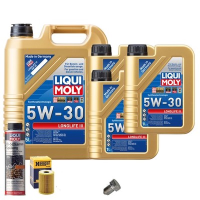 Motoröl 5W30 LIQUI MOLY 8L+HENGST Ölfilter+Ölschlammspülung+Ölablassschraube
