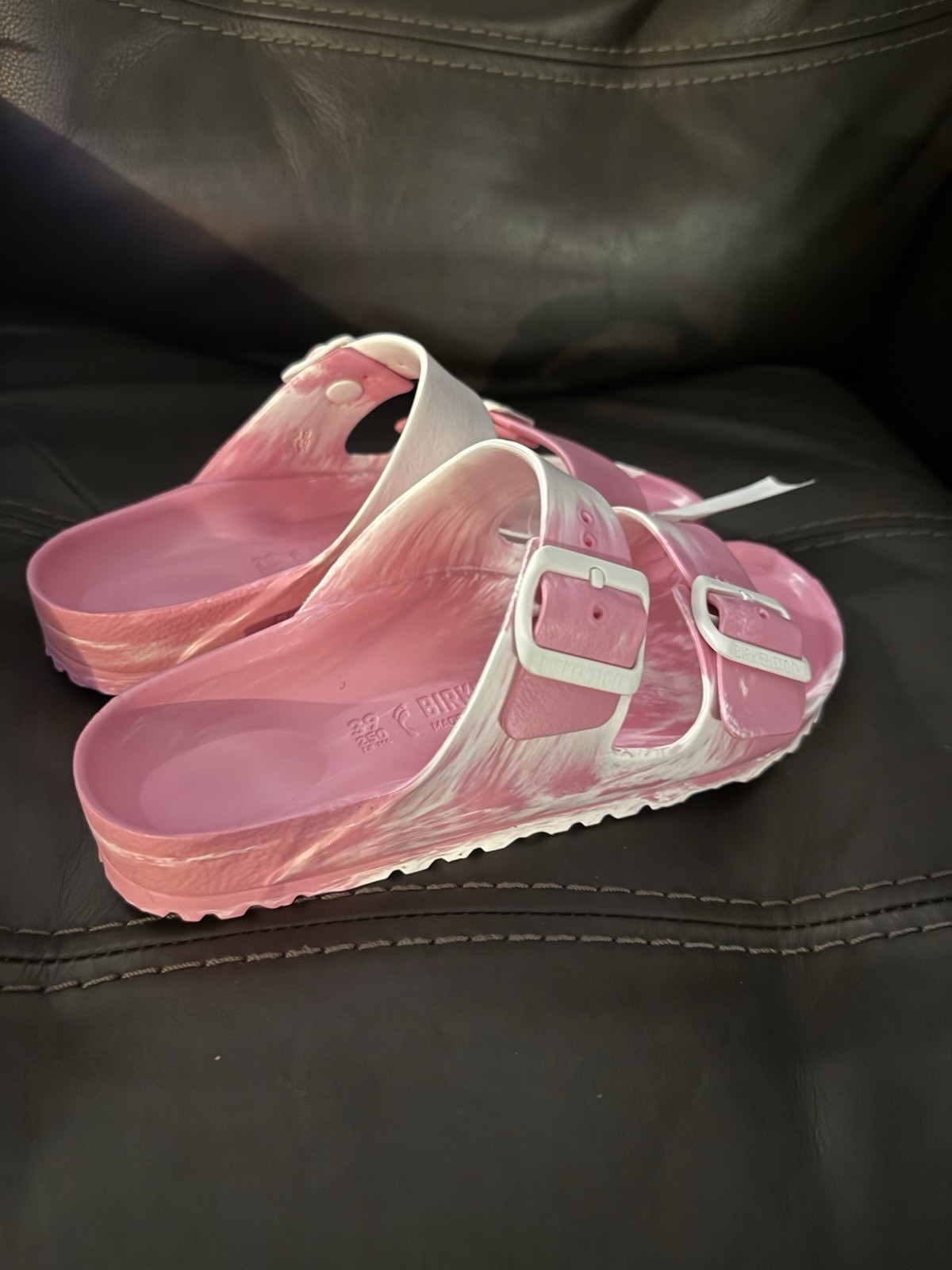 Birkenstock Arizona Essentials Women's Size 8 EVA Sandals Slides Pink/White New