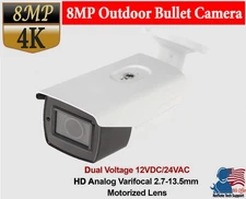8MP 4K HD Analog Bullet Camera Varifocal Lens Dual Voltage IR 80m, BNC Output