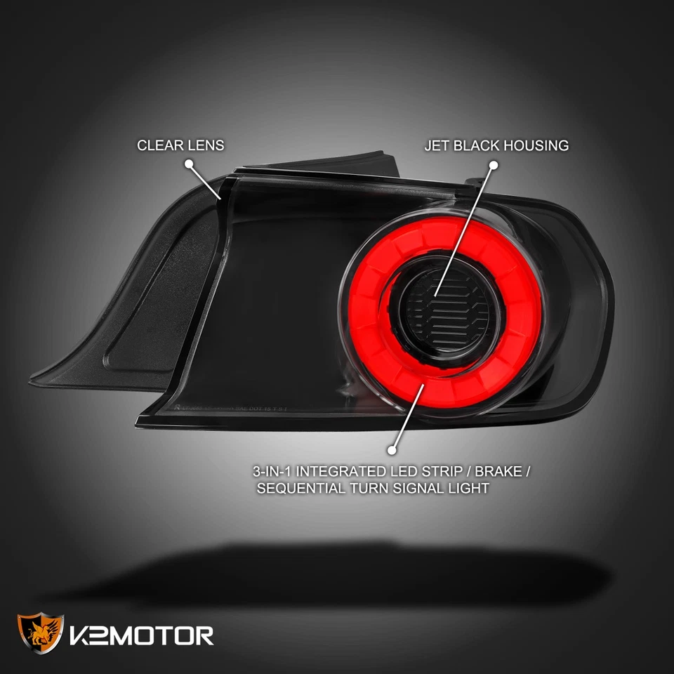 Jet Black Fits 2015-2023 Ford Mustang LED Sequential Signal Lamps Tail Lights Foto 3 de 4