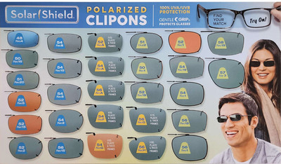 NEW- GENUINE Solar Shield Polarized Clip On Full Frame Sunglasses, ALL STYLES!!!