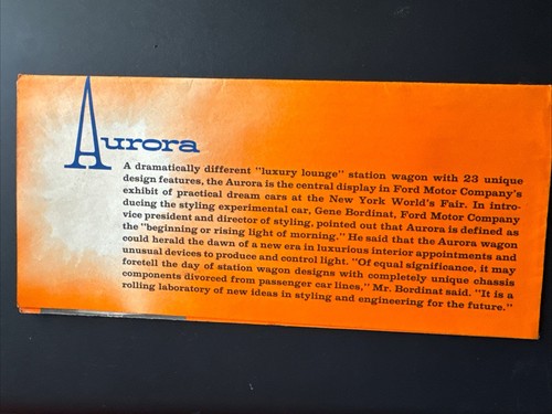 1960's FORD AURORA LUXURY STATION WAGON CONCEPT EXPERIMENTAL CAR SALES BROCHURE - Picture 2 of 2