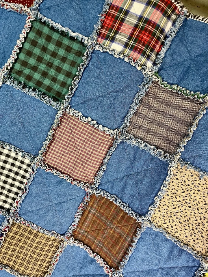 Edredón de trapo Cottage Core de franela a cuadros, edredón de trapo raspado Granny Core 60x42 Foto 4 de 4