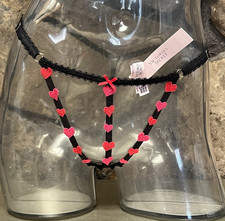 Victoria's Secret Crotchless V-String Thong Panty Sz XL HEARTS NWT 18.95