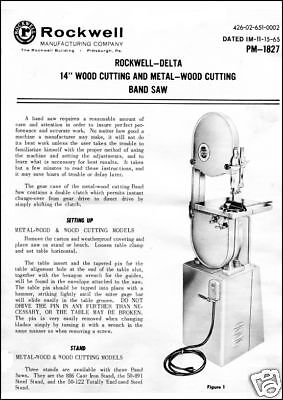 Rockwell/ Delta 14" Band Saw Instruction & Parts Manual | eBay