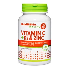 NutriBiotic Vitamin C + Vitamin D3 & Zinc, 100 Capsules