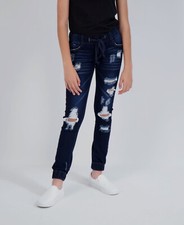 Gogo Star Girl's Blue Elastic Waist Distressed Jogger Pants Size 8