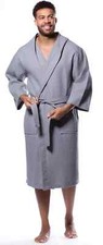 Men's Waffle Robe Long Waffle Hooded Bathrobe Light Hooded Waffle Spa Wrap Cover