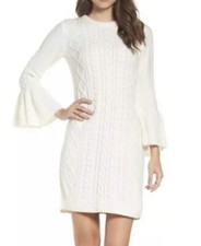Eliza J. Ivory Cream Cable Knit Sweater Dress Bell Sleeves Size Small