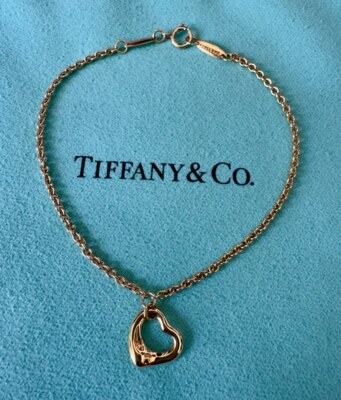 Tiffany & Co. Elsa Peretti 18K Yellow Gold Open Heart 7.5  Chain Bracelet