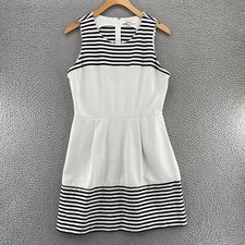 Madewell Dress Womens Medium White Black Striped Fit & Flare Pleated Mini Knit