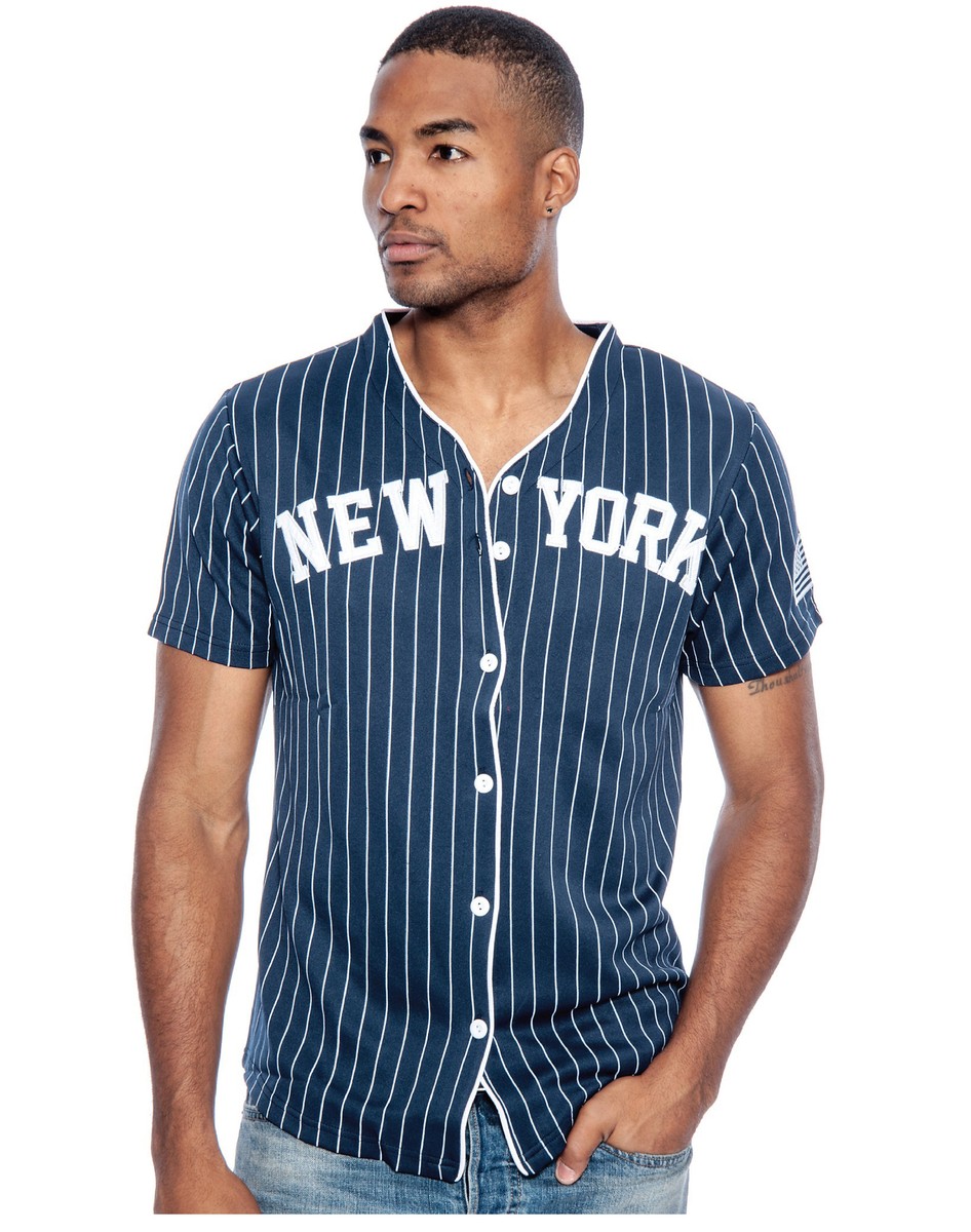 True Rock Men's New York Slim Fit Pinstripe Baseball Jersey | eBay