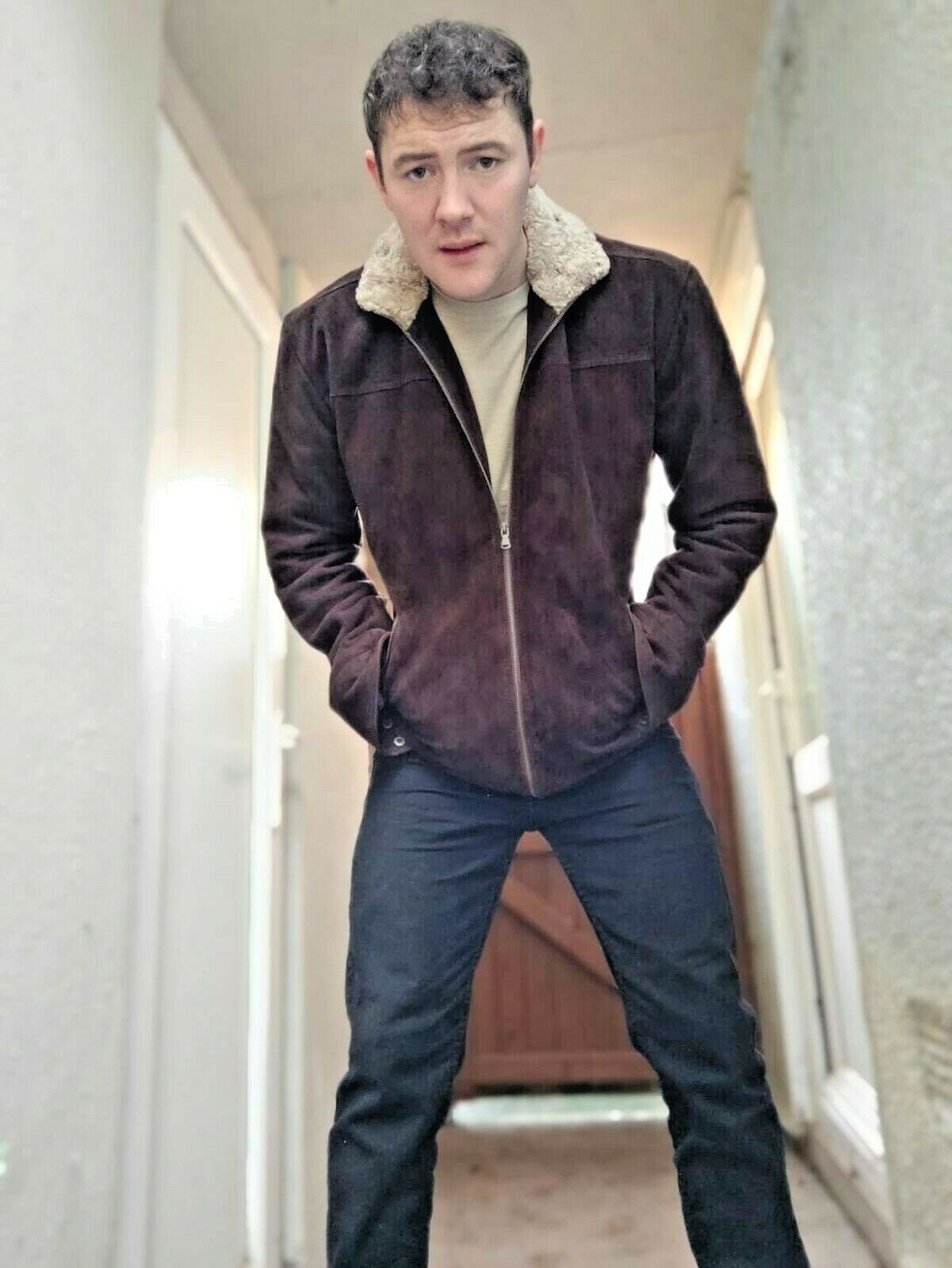 Mens Suede Jacket LP-FACON Rick Grimes Jacket Andrew Lincoln