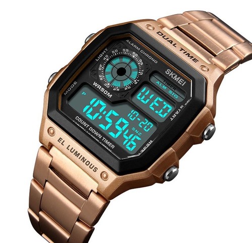 Men Digital LED Watch Date Waterproof Stainless Steel Military Sport Wrist Watch - Picture 2 of 15
