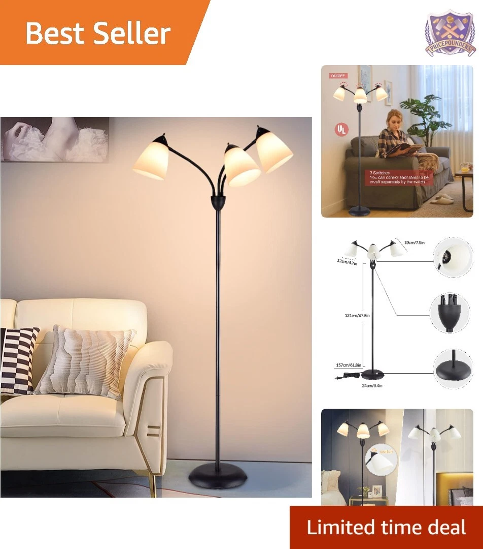 Adjustable Versatile Reading Floor Lamp 3 Light Gooseneck Tree