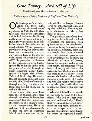 BOXING 1929 GENE TUNNEY FEATURE ESTHETIC SENSIBILITY & QUALITIES OF A CHAMPION