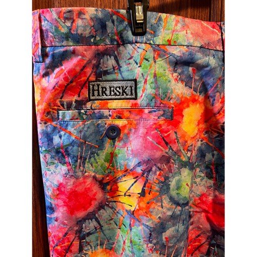 Hreski Colorful Golf Shorts Funky Pattern Casual Athletic Mens Size 44 - Picture 3 of 5